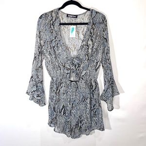 Snake Print Romper with Tie Front and Cutout